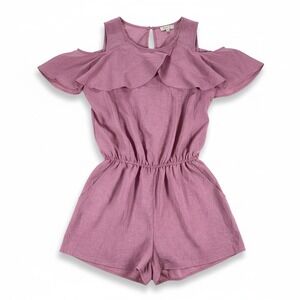 Umgee Romper Women's Size Small Dusty Pink Cold-Shoulder Elastic Waist Ruffle